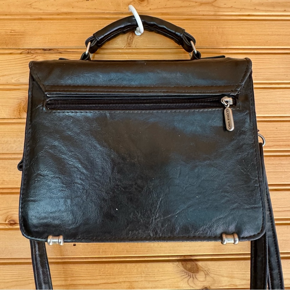 Gloria Vinci Black Leather Baguette Bag Silver Hardware Office Executive Classy - Picture 5 of 7